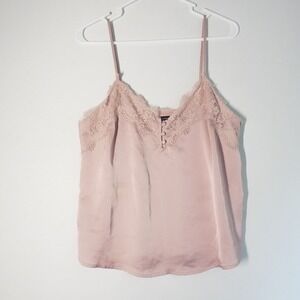 Abercrombie & Fitch Lace Trim Button Front Cami Tank Top M Satiny Pink Y2K